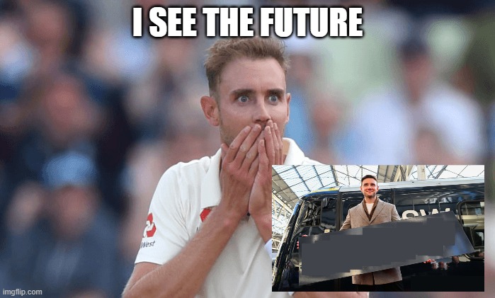 STUART SEES HIS FUTURE SELF | I SEE THE FUTURE | image tagged in shocked stuart broad | made w/ Imgflip meme maker