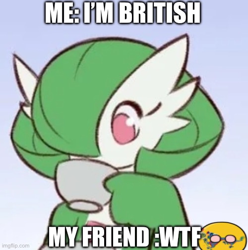 Gardevoir sipping tea | ME: I’M BRITISH; MY FRIEND :WTF | image tagged in gardevoir sipping tea | made w/ Imgflip meme maker