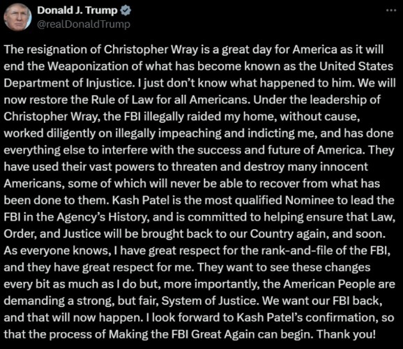 The Resignation Of Christopher Wray Is a Great Day For America | made w/ Imgflip meme maker