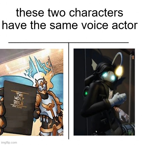 Gianni core | these two characters have the same voice actor | image tagged in t chart | made w/ Imgflip meme maker