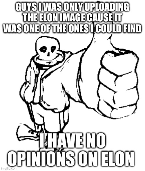 Mb y’all | GUYS I WAS ONLY UPLOADING THE ELON IMAGE CAUSE IT WAS ONE OF THE ONES I COULD FIND; I HAVE NO OPINIONS ON ELON | image tagged in sans thumbs up | made w/ Imgflip meme maker