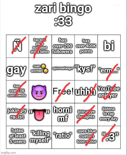 zari's bingo | image tagged in zari's bingo | made w/ Imgflip meme maker