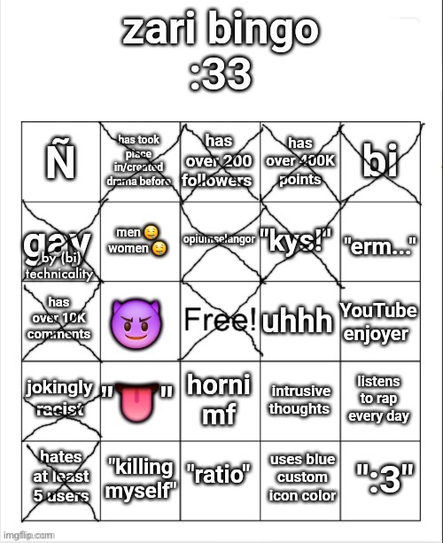 mid ass bingo | by (bi) technicality | image tagged in zari's bingo | made w/ Imgflip meme maker