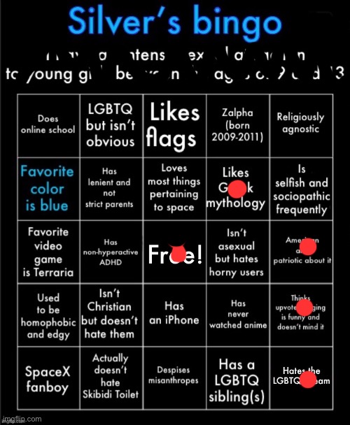 i bleeped out the top part for obvious reasons | image tagged in silver s bingo v1 3 | made w/ Imgflip meme maker