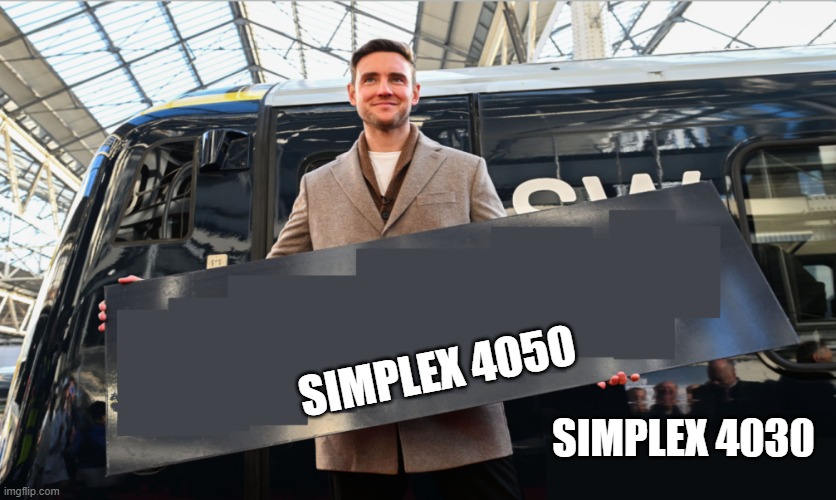 man holding sign | SIMPLEX 4050; SIMPLEX 4030 | image tagged in man holding sign | made w/ Imgflip meme maker