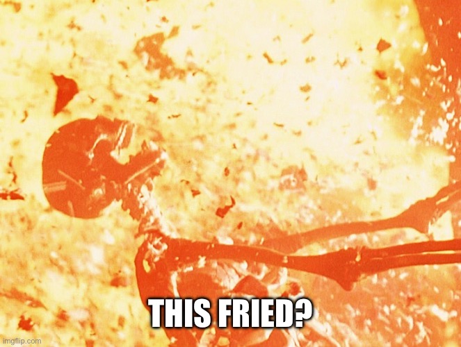 Fire skeleton | THIS FRIED? | image tagged in fire skeleton | made w/ Imgflip meme maker