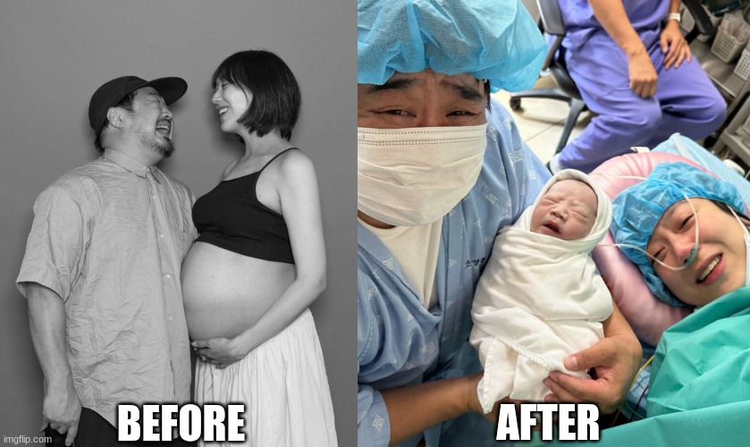 Before and After in Korea | AFTER; BEFORE | image tagged in pregnant,before and after,korean | made w/ Imgflip meme maker