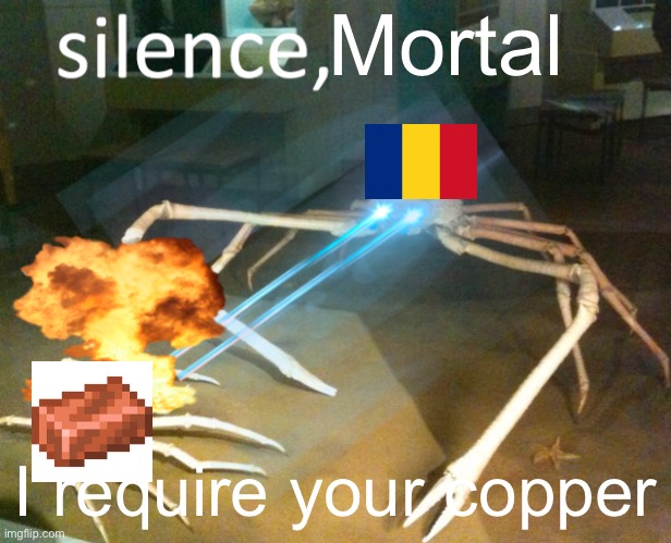 Silence Crab | Mortal; I require your copper | image tagged in silence crab,fun | made w/ Imgflip meme maker