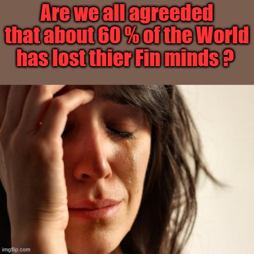 First World Problems | Are we all agreeded that about 60 % of the World has lost thier Fin minds ? | image tagged in memes,first world problems | made w/ Imgflip meme maker