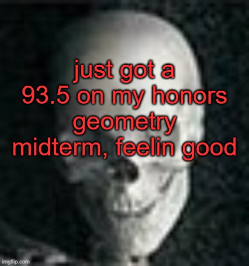 . | just got a 93.5 on my honors geometry midterm, feelin good | image tagged in skull | made w/ Imgflip meme maker