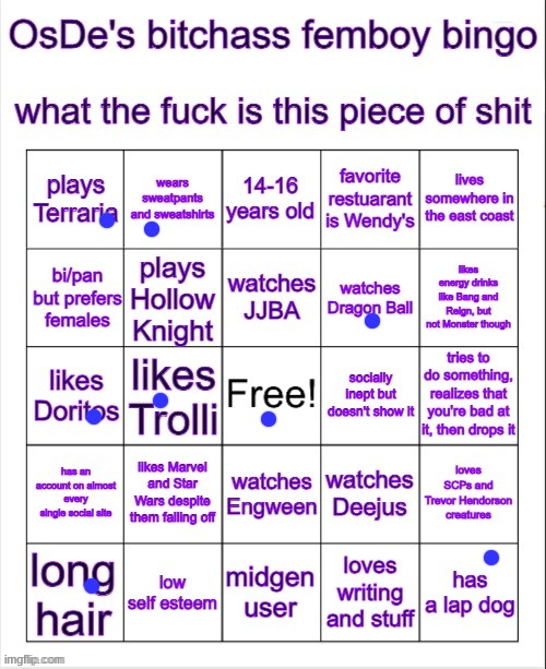 ok | image tagged in osde femboy bingo idfk | made w/ Imgflip meme maker