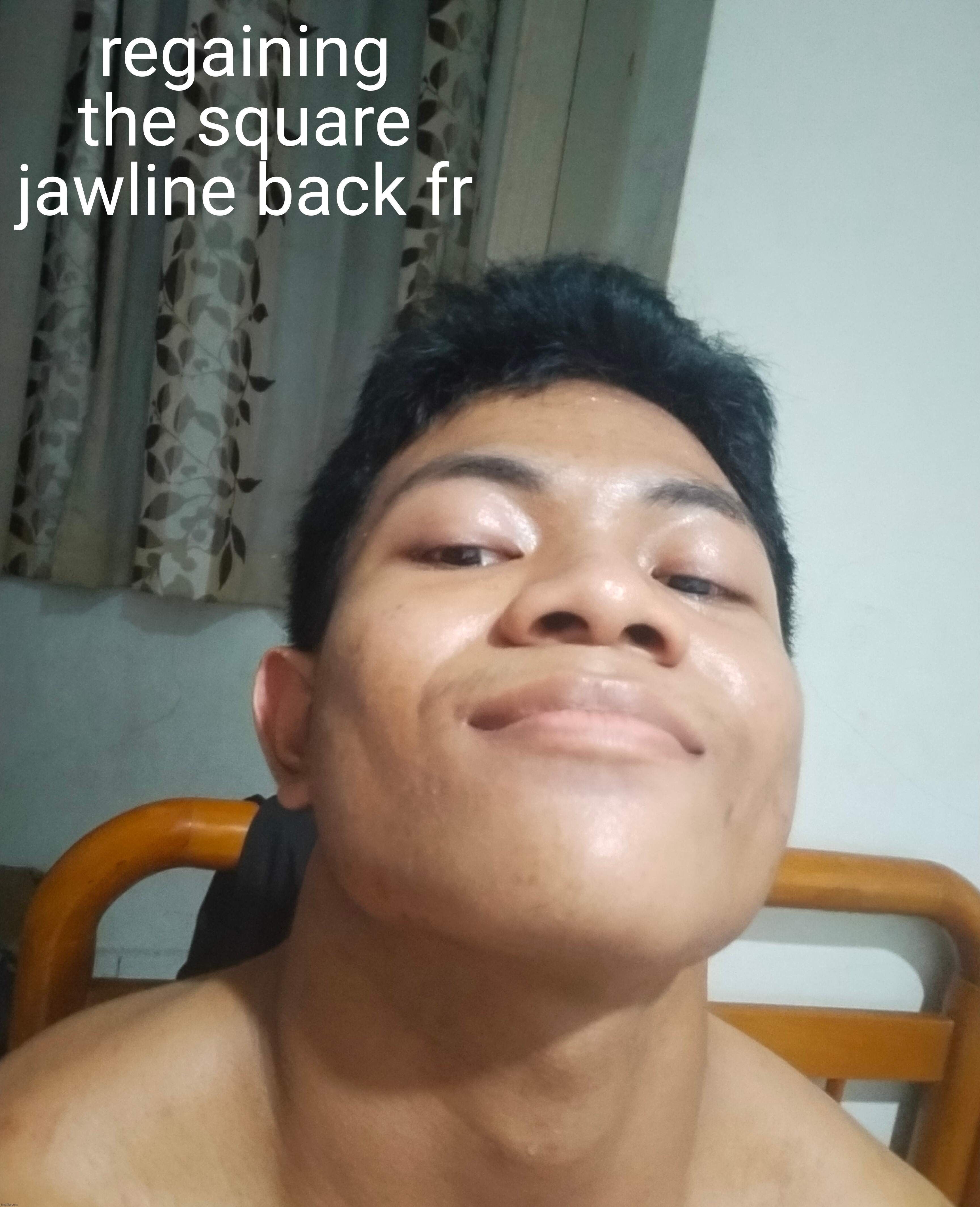 hide my face behind a stupid gigachad pic? fuck nah i rather get a good jawline and physique myself | regaining the square jawline back fr | made w/ Imgflip meme maker