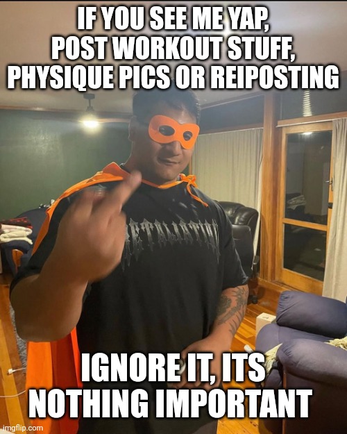 unless i actually say the words that sounds actually for real | IF YOU SEE ME YAP, POST WORKOUT STUFF, PHYSIQUE PICS OR REIPOSTING; IGNORE IT, ITS NOTHING IMPORTANT | image tagged in shan | made w/ Imgflip meme maker