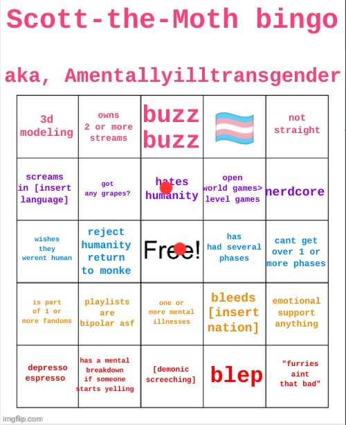 idc if yall are uwu furry femboys, get out | image tagged in scott the moth bingo | made w/ Imgflip meme maker