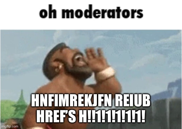 OH MODERATORS | HNFIMREKJFN REIUB HREF’S H!!1!1!1!1!1! | image tagged in oh moderators | made w/ Imgflip meme maker