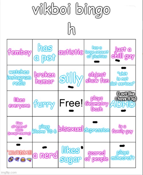 vikboi bingo | (I act like I have it ig) | image tagged in vikboi bingo | made w/ Imgflip meme maker