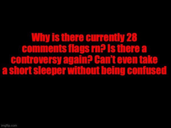 Why is there currently 28 comments flags rn? Is there a controversy again? Can’t even take a short sleeper without being confused | made w/ Imgflip meme maker
