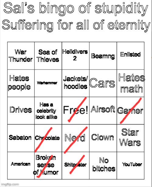 Sal’s bingo | image tagged in sal s bingo | made w/ Imgflip meme maker