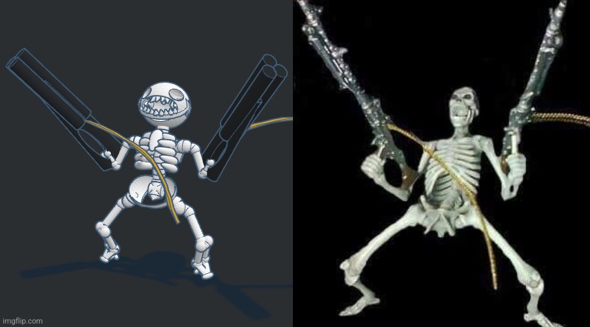 image tagged in skeleton with guns meme | made w/ Imgflip meme maker