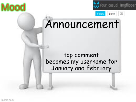 YCI announcement template | top comment becomes my username for January and February | image tagged in yci announcement template | made w/ Imgflip meme maker