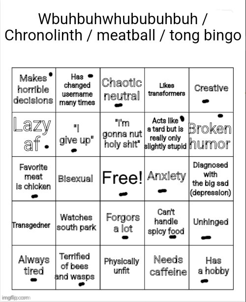 Chronolinth Bingo | image tagged in chronolinth bingo | made w/ Imgflip meme maker