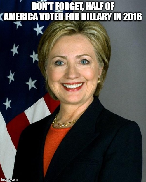 Hillary Clinton Meme | DON'T FORGET, HALF OF AMERICA VOTED FOR HILLARY IN 2016 | image tagged in memes,hillary clinton | made w/ Imgflip meme maker