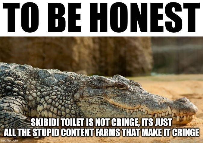 honestly this is true | SKIBIDI TOILET IS NOT CRINGE, ITS JUST ALL THE STUPID CONTENT FARMS THAT MAKE IT CRINGE | image tagged in to be honest,true | made w/ Imgflip meme maker