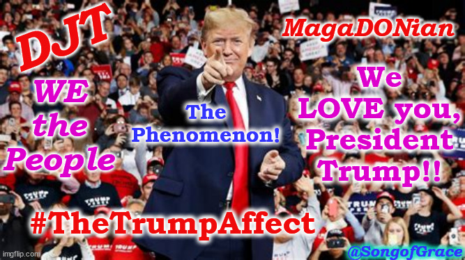 Trump - the Phenom! | MagaDONian; DJT; We LOVE you, President Trump!! WE the People; The Phenomenon! #TheTrumpAffect; @SongofGrace | image tagged in the trump affect | made w/ Imgflip meme maker