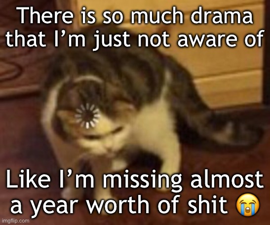 Loading cat | There is so much drama that I’m just not aware of; Like I’m missing almost a year worth of shit 😭 | image tagged in loading cat | made w/ Imgflip meme maker