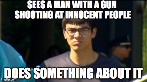 SEES A MAN WITH A GUN SHOOTING AT INNOCENT PEOPLE DOES SOMETHING ABOUT IT | image tagged in the hero, jon meis | made w/ Imgflip meme maker