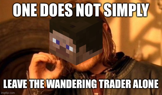 One Does Not Simply | ONE DOES NOT SIMPLY; LEAVE THE WANDERING TRADER ALONE | image tagged in memes,one does not simply | made w/ Imgflip meme maker