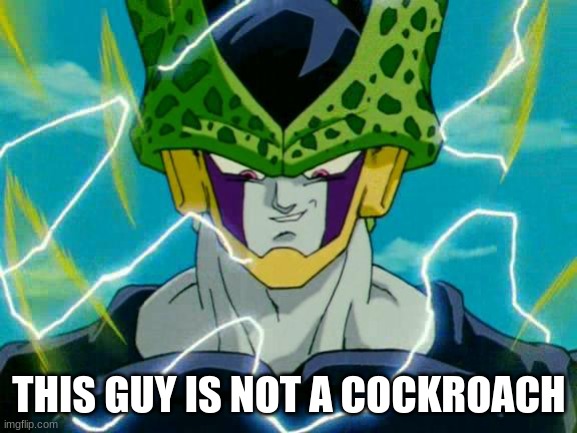 He may look like one but he is not | THIS GUY IS NOT A COCKROACH | image tagged in dragon ball z perfect cell | made w/ Imgflip meme maker