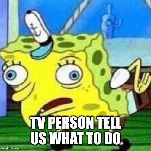 triggerpaul | TV PERSON TELL US WHAT TO DO | image tagged in triggerpaul | made w/ Imgflip meme maker