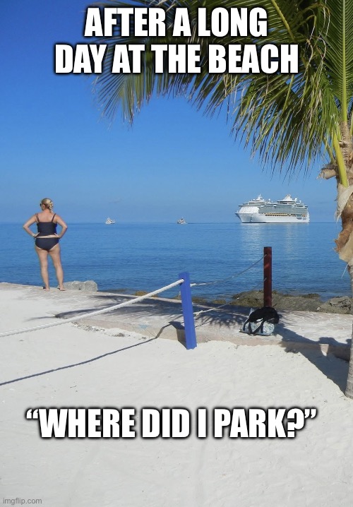 Dudes where’s my car? | AFTER A LONG DAY AT THE BEACH; “WHERE DID I PARK?” | image tagged in confused,funny,beach,lol,meme,car | made w/ Imgflip meme maker