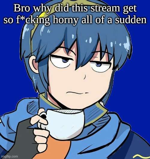 Marth sipping tea | Bro why did this stream get so f*cking horny all of a sudden | image tagged in marth sipping tea | made w/ Imgflip meme maker