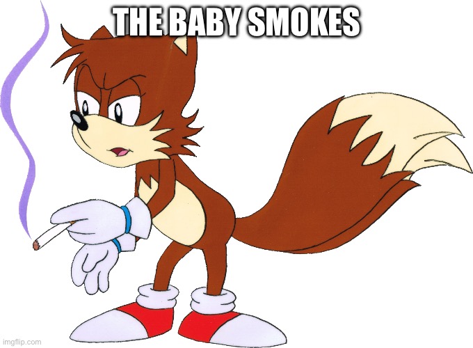 Smoking tails transparent | THE BABY SMOKES | image tagged in smoking tails transparent | made w/ Imgflip meme maker