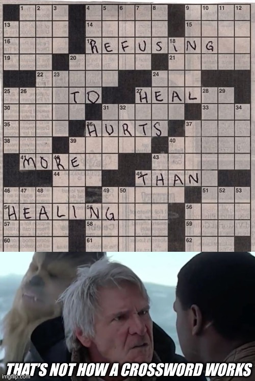 Healing? | THAT’S NOT HOW A CROSSWORD WORKS | image tagged in that's not how the force works,healing,crossword,puzzles | made w/ Imgflip meme maker