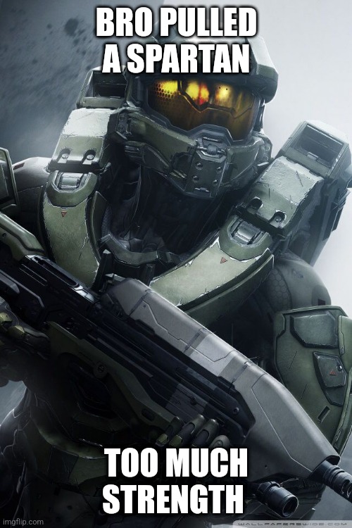 master chief | BRO PULLED A SPARTAN TOO MUCH STRENGTH | image tagged in master chief | made w/ Imgflip meme maker