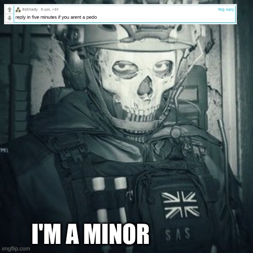 Lt.Ghost announcement | I'M A MINOR | image tagged in lt ghost announcement | made w/ Imgflip meme maker