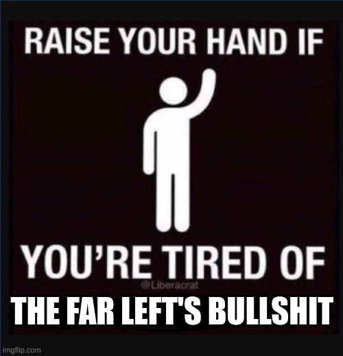 expression memes | THE FAR LEFT'S BULLSHIT | image tagged in raise your hand if you're tired of | made w/ Imgflip meme maker