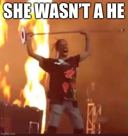 Bro finally | SHE WASN’T A HE | image tagged in travis scott | made w/ Imgflip meme maker