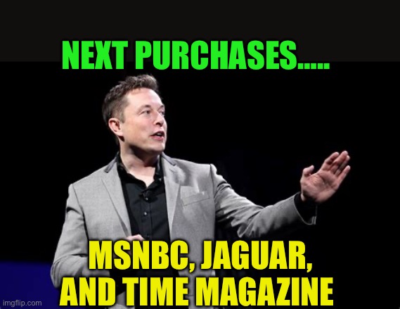 FU money, FU technology, FU military satellite contracts | NEXT PURCHASES….. MSNBC, JAGUAR, AND TIME MAGAZINE | image tagged in gifs,elon musk,independent,maga | made w/ Imgflip meme maker