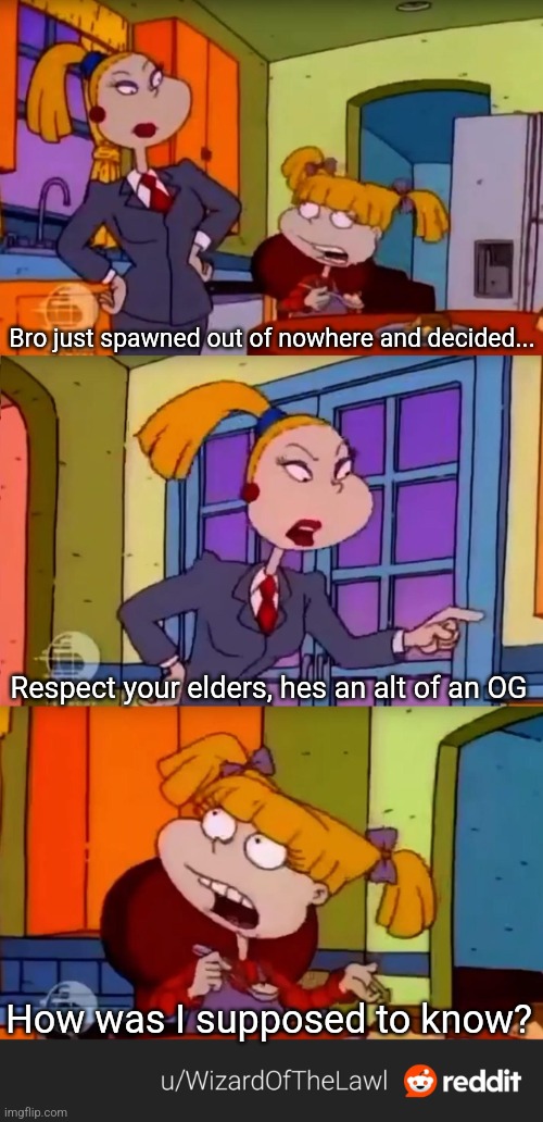 How Was I Supposed to Know | Bro just spawned out of nowhere and decided... Respect your elders, hes an alt of an OG How was I supposed to know? | image tagged in how was i supposed to know | made w/ Imgflip meme maker