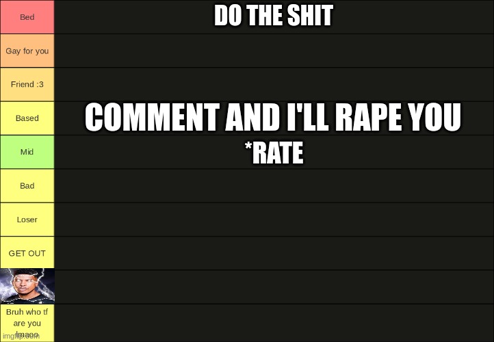 YCI tierlist | DO THE SHIT; COMMENT AND I'LL RAPE YOU; *RATE | image tagged in yci tierlist | made w/ Imgflip meme maker