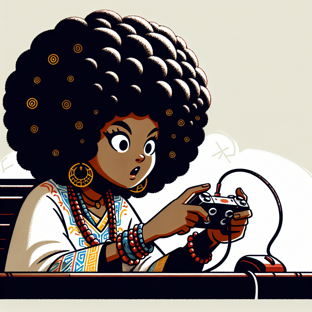 black women with an afro playing a video game drawn in anime sty Blank Meme Template