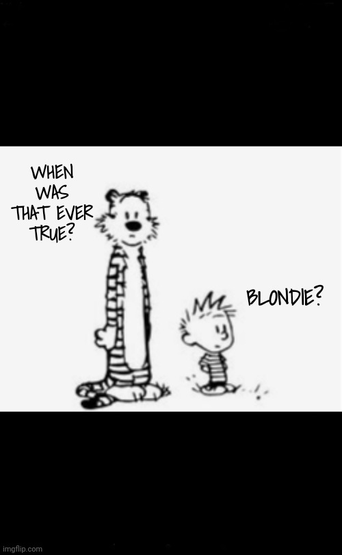 Deep thought | WHEN WAS THAT EVER TRUE? BLONDIE? | image tagged in deep thought | made w/ Imgflip meme maker