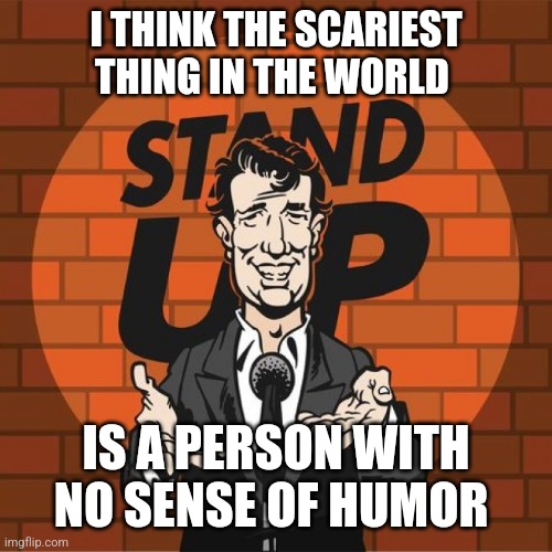 Scariest person | I THINK THE SCARIEST THING IN THE WORLD; IS A PERSON WITH NO SENSE OF HUMOR | image tagged in stand up comedian,funny memes | made w/ Imgflip meme maker