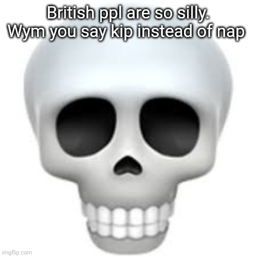 Skull | British ppl are so silly. Wym you say kip instead of nap | image tagged in skull | made w/ Imgflip meme maker