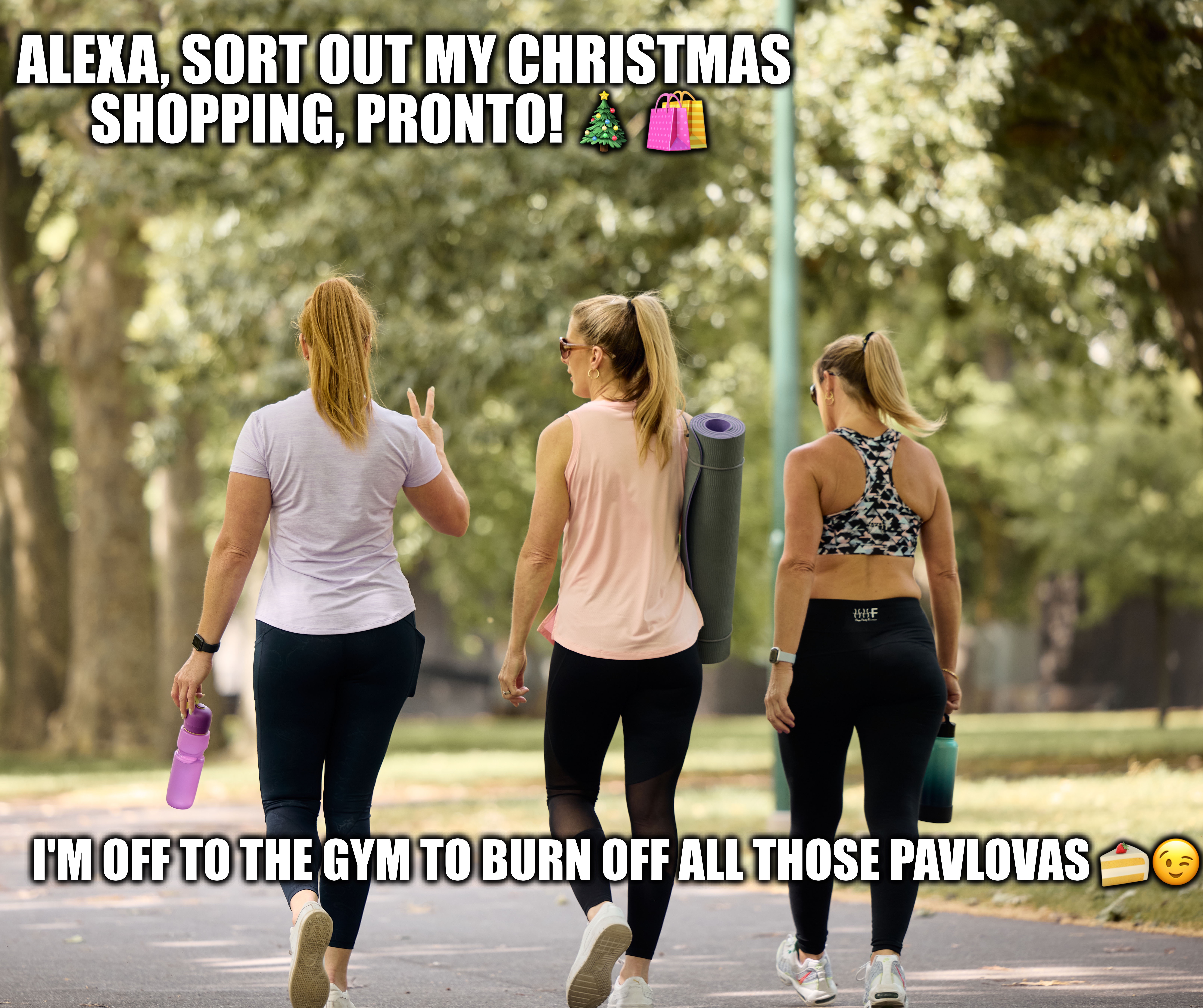 I wished Alexa can sort out Christmas shopping | ALEXA, SORT OUT MY CHRISTMAS SHOPPING, PRONTO! 🎄 🛍️; I'M OFF TO THE GYM TO BURN OFF ALL THOSE PAVLOVAS 🍰😉 | image tagged in fun memes | made w/ Imgflip meme maker