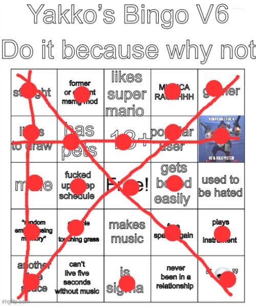 oh god- | image tagged in yakko s bingo v6 | made w/ Imgflip meme maker